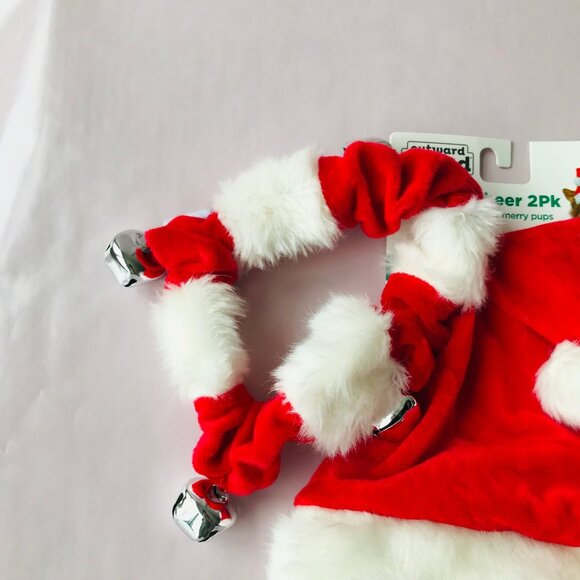 Outward hound Holiday Hatz & Bell Collar 2 PK Christmas Red /White - Picture 2 of 3